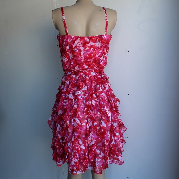 Red Pink White Ruffled Convertible Party Dress - Picture 4 of 6